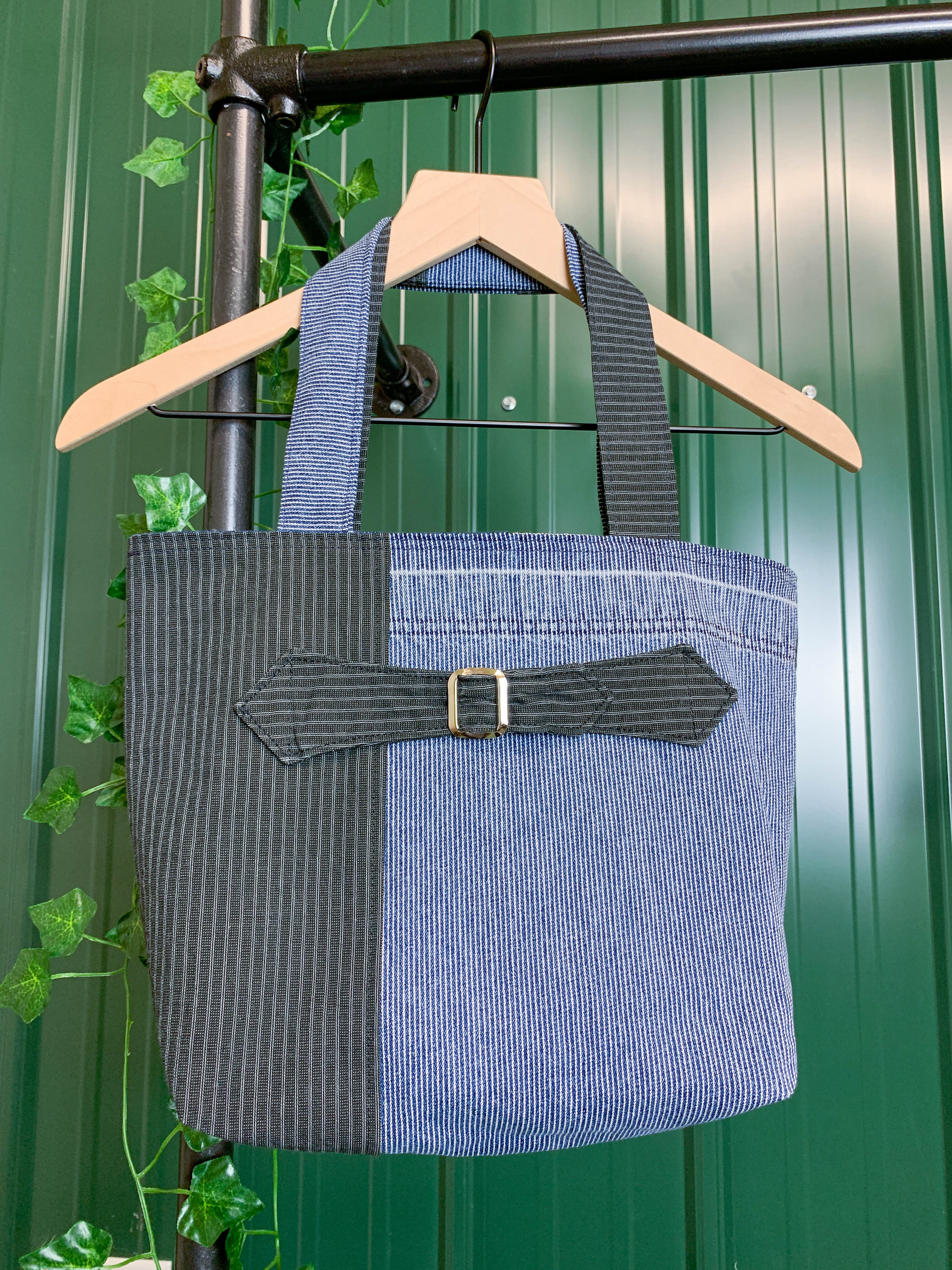 Hand-painted Personalised DENIM Tote Monogram Stripe 